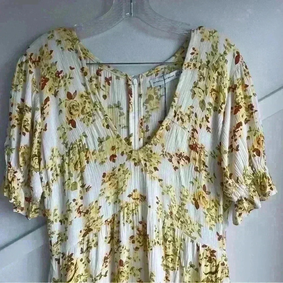 Faithfull Anina Goldie V-neck Floral Gold Yellow White Lined Mini Dress  size M - Picture 6 of 11